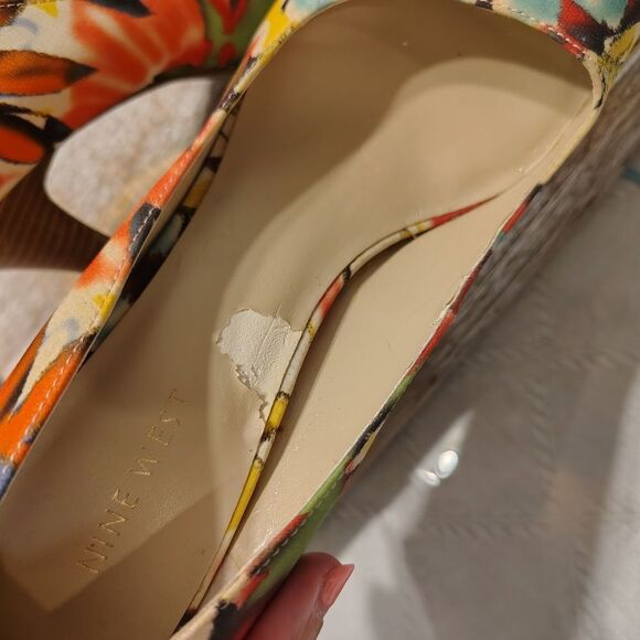 Nine West Red and Orange Blue Peep Toe Sling Back Heels Size 8.5. A3 - Picture 5 of 7